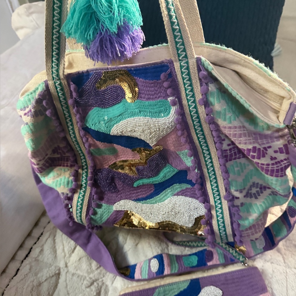 Boho Chic Multicolor Tote Bag and zipper clutch